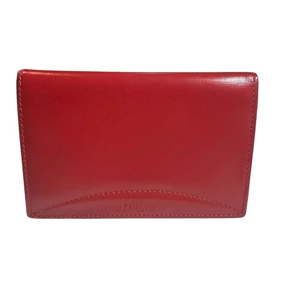 Auth Loewe Smooth Red Leather Bifold Card Holder